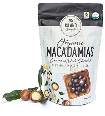 Island Harvest Dark Chocolate Covered Macadamia Nuts - Made with 100% Hawaiian Organic Macadamia Nuts; All-Natural Keto Nuts; Non-GMO; Dry Roasted Nuts High In Fiber; 9 Ounce (Pack of 1)