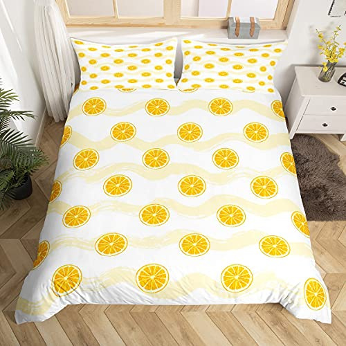 Homemissing, set di biancheria da letto carino arancione con frutta dolce per bambini ragazzi ragazze adolescenti cartoon arance copripiumino giallo brillante traspirante biancheria da letto e