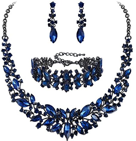 Clearine Hochzeit Braut Halskette Ohrringe und Armband Schmuck Set für Damen Kristall Marquise Cluster Halsband Klar Silber Ton