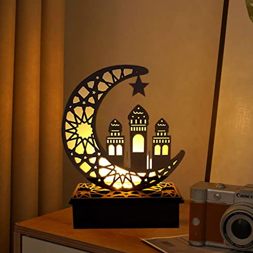 FUFRE Holz LED-Lampe Ramadan Dekoration Crescent Mond-Stern-Lichter Muslim Islam Eid Ramadan Festival Dekorationen Halbmond Nachtlicht Für Für Partys, Zu Hause Und Als Geschenk (C)