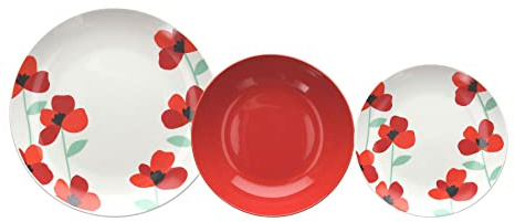 Servizio di Piatti da Tavola 18 Pezzi modello Madison Visby con Decorazione Fiori colore Rosso