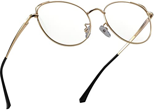 XFentech Blaulichtfilter Brille - Damen Herren UV400 Schutz Klassische Metall Oval Rahmen Klare Linse Brille Dekobrillen Gaming Computerbrillen