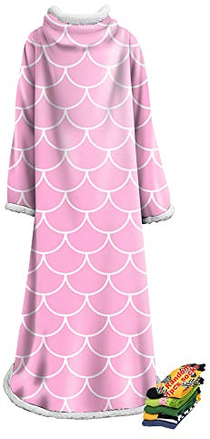Hearda Oversized Kuscheldecke mit Ärmeln, Wearable Decke 3D Meerjungfrau Gedruckt Flauschige Warm Plüsch Extra Lang TV-Decke, Fleecedecke für Erwachsene Damen Herren (Hell-Pink,127x178cm)
