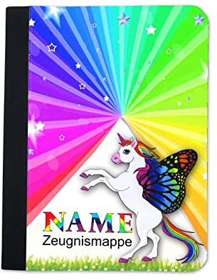 Maus-Design Zeugnismappe personalisiert Einhorn mit Name | Klarsichthüllen A4+, Urkundenmappe, Dokumentenmappe