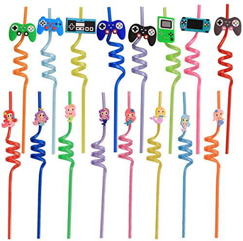 16 Pezzi Cannucce Plastica, Varie di Carino Forme e Colorate Riutilizzabile Ricurve Cannucce per Festa di compleanno per bambini Decorazioni, Accessori per feste