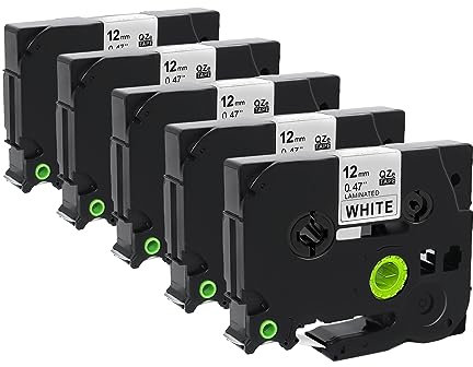 Molabel 5er-Pack kompatible TZe-231 Schriftbänder für Brother TZe-231 / TZ-231, 12 mm (0,47 Zoll) laminiert, weißes Band mit schwarzer Schrift, kompatibel mit P-Touch PT-H100R, PT-H105, PT-H100LB.