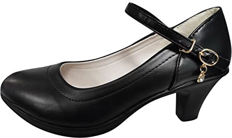 Elegante Schuhe Damen, Hochzeit Absatzschuhe Tanzschuhe mit Absatz Schwarz High Heels Spitz Weite H Halbschuhe Trachtenschuhe Gothic Pumps Festlich Riemchen Riemchenpumps Dirndl
