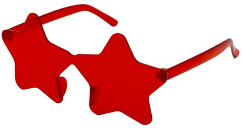 PLAYZOCO Sonnenbrille in Sternform, rahmenlose Sonnenbrille, Sternbrille, Kostümbrille, Partybrille, Junggesellenabschied, Karnevalsbrille, Unisex, Rot