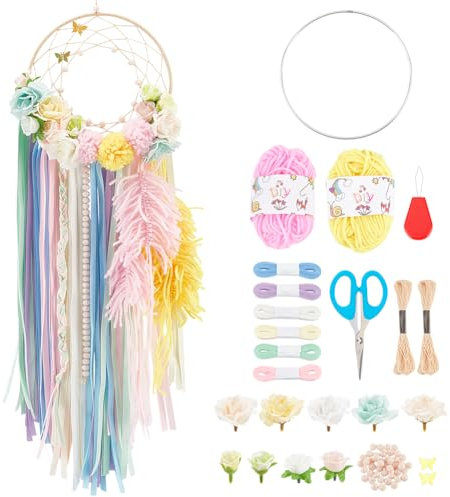 INFUNLY DIY Dream Catcher Making Kit handgefertigte Traumfänger für Wohnkultur Machen Sie Ihren eigenen Traumfänger mit Schmetterlingsblumen hängen Verzglände Gabe mit farbenfrohen Quastenband