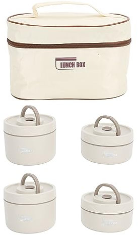Boîte à Scellée, Récipient à Déjeuner isolé Multifonction, Boîte à Thermique Ronde Portable en Acier Inoxydable 304 avec Sac Thermique (Beige)