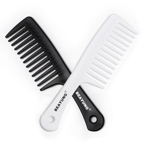 BEAYUNG 2PCS Large Wide Tooth Comb, Shower Combs, Hair comb for wet curly hair, Durable Hair Brush for Best Styling and Professional Hair Care(1Black,1White)