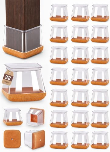 32 Pcs Large Chair Leg Floor Protectors for Hardwood Floors Chair Sliders | Silicone Covers with Stronger Felt Pads Square Small (Fit:20-26mm)
