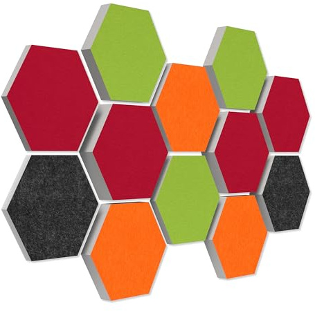 platino24 Schallabsorber COLORE aus Basotec G+ I Akustikpaneele mit Akustikfilz I 3D Wand-Paneele mit 12 Waben in Multicolor I Akustikplatten zur Schalldämmung in Büro, Studio & Wohnung