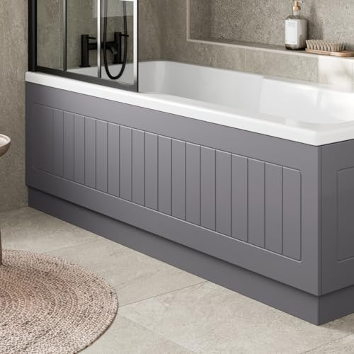 Affine® Tongue & Groove 1700mm Front Side MDF Bath Panel 15mm, Modern Wooden Panels for Bathroom Baths Soaking Tubs, Adjustable Plinth, Easy to Cut, Grey Gloss