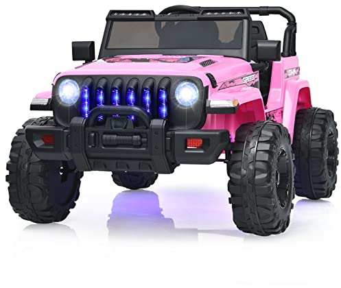 COSTWAY Elbil för barn, 12 V elektrisk barnbil med 2,4 G-fjärrkontroll & MP3 & musik och tuta och strålkastare, jeep-bil 2,6–6 km/h, elektrisk bil för barn från 3 år