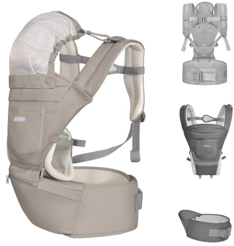 Kikkaboo Chloe 3 in 1 Baby Carrier Belly and Back Seat on Hip 5 Months, Colour: Beige