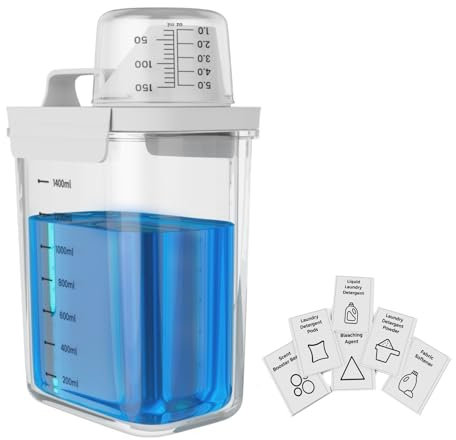 Anhow Waschmittel Aufbewahrung, Waschpulver Aufbewahrungsbox mit Messbecher Aufbewahrung Vorratsgläser und 6pcs Kategorie Aufkleber für Waschmittel, Waschpulver - Transparent/1400ml
