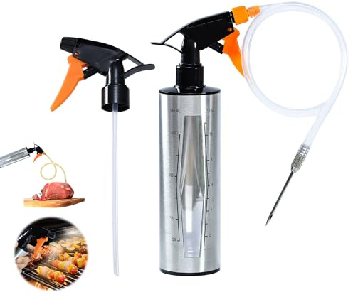 Starwicoo BBQ Spray Bottle & Marinade Injector for Smoking, 12oz/350ml 3 in 1 Food Grade Spritzer Bottle for Smoker(Adding Oil Mist Sprayer), 12oz/350ml Grill Spr