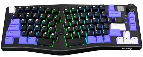 CORBOBO LEOBOG A75 Alice Ergonomische Tastatur, kabellose mechanische Gaming-Tastatur, Tri-Mode BT5.0/2.4G/Wired mit Joystick und Drehknopf, 75% Layout RGB-Hintergrundbeleuchtung, Hot-Swap-fähige