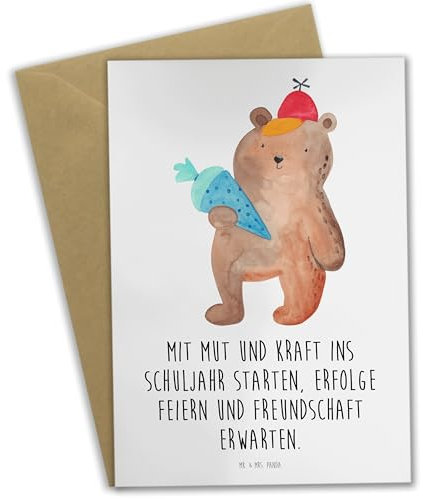 Mr. & Mrs. Panda Grußkarte Mutiger Schulanfang - Geschenk, vatertagskarte, osterkarte, feiern, Schulbeginn, Erfolge, Stärke, osterkarten, einladungskarten, Zuversicht, Schuljahr, Geschenke, Trost