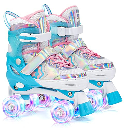 SULIFEEL Rainbow Unicorn justerbara rullskridskor för barn med lysande hjul för flickor och pojkar