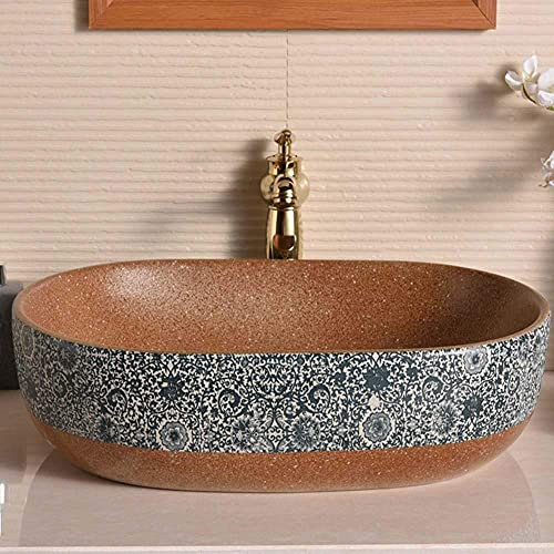 SnamicE Aufsatzwaschbecken, ovales Keramikwaschbecken für Badezimmer, Aufsatzwaschbecken, modernes Porzellan, freistehend für Waschtisch, 590 x 410 x 145 mm, schwarz,
