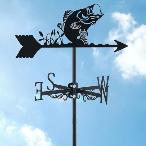 GFLCWYP Wetterhahn Fürs Dach Wetterhahn Metall Weathervane for Dach - Metall Wetterfahne Mit Karpfen Ornament Windrichtungsanzeiger Garten Stake Windfahne Werkzeugvermessung