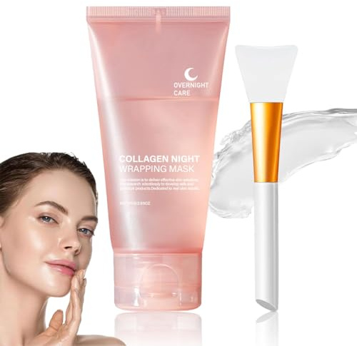 Collagen Night Wrap/ping Mask, Overnight Wrapping Peel Off Facial Mask, Collagen Mask, Coll/agen Peel Off Mask Korean, Coll/agen Wrapping Ma/sk mit Bürste für All Hauttyp