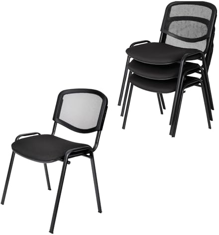 Topsit Juego de 4 sillas apilables para visitantes con respaldo de malla, sillas de sala de espera, sillas de oficina, sillas de conferencias, sillas para recepción, pausas (negro)