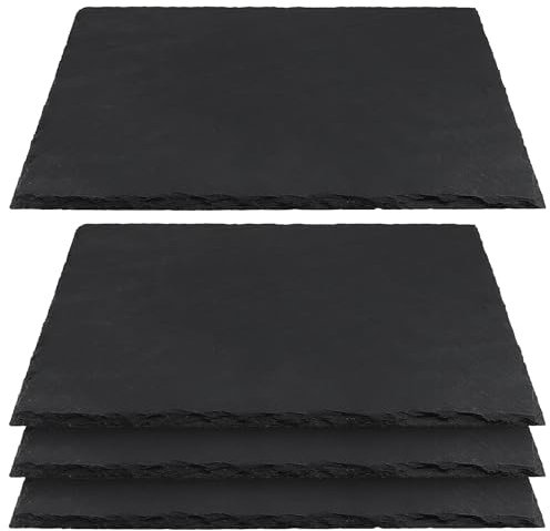 CHEUKYIU 4 unidades de 30 x 25 cm de pizarra negra, pizarra natural, bandeja rectangular para carne, aperitivo, sushi