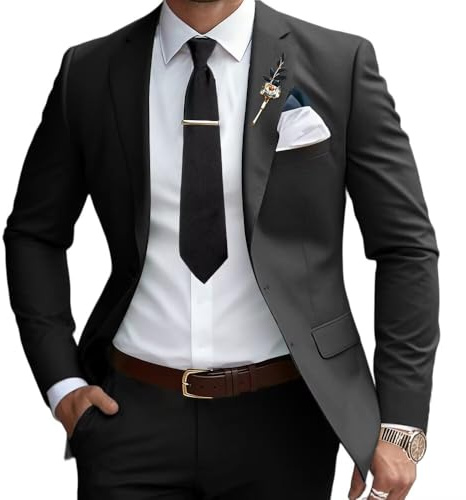 Lanshion Costume pour homme 2 pièces coupe ajustée pour mariage, bal de fin d'année, blazer classique avec veste et pantalon, noir, Taille XL