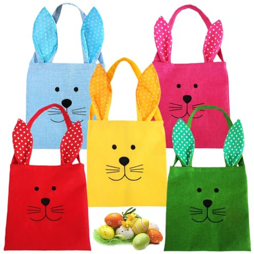 ZJILIXIA 5 Stück Osterhasen Taschen,Osterkorb Kinder Mit Henkel,Oster Dekoration,Wiederverwendbare Osterhasen Korb Eierbeutel,Ostern Geschenktüte,Ostertaschen Hase Zum Befüllen,Oster Geschenktüten