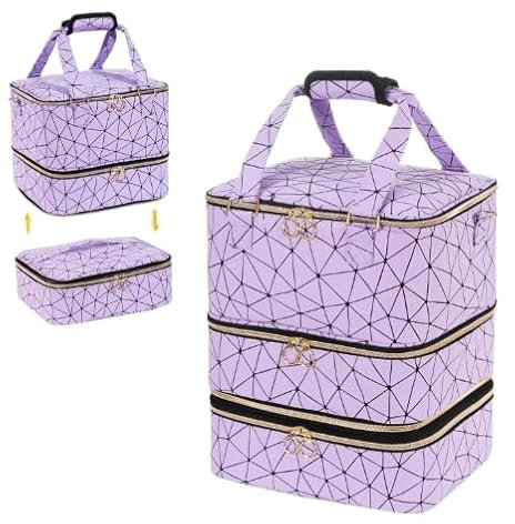 Petyoung Nail Polish Organizer Bag, 3 Layer Nail Nail Varnish Storage Holds 84 Bottles Nail Lamp, Cosmetics Nail Supplies Organiser Case-Purple