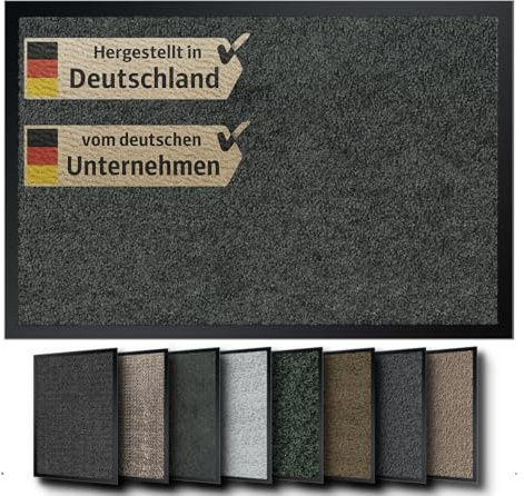 EMPA Fußmatte Dunkelgrau 60 x 80 cm Türmatte für Innen & Außen - waschbar & wasserdicht - rutschfest & flach - Made in Germany