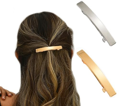 ZAHD 2 PCS Barretten Französische Haarspangen Damen Kleine (Gold Silber) | Schlanke StripHaarnadel Metall Snap Dutt Haarspange Metall Haarhalter Clips haarspangen damen dünnes haar für Frauen
