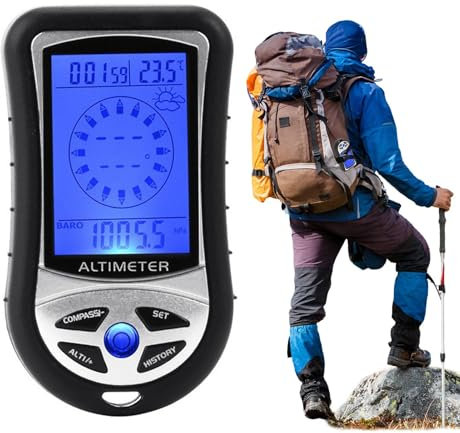 Digitaler Höhenmesser, elektronischer Höhenmesser | 8 in 1 Höhenmesser Handheld Compass Barometer Temperaturanzeige,Tragbare Wettervorhersage mit Hintergrundbeleuchtung, Zeituhr, Messgerät für Outdoor