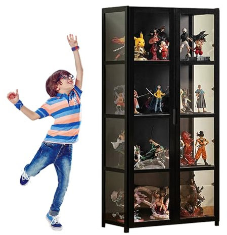 errtsdb Wandvitrine für Sammlerstücke, Multifunktionale Staubdichte Glasvitrine, Doppeltürige Acryl-Vitrine Sammlervitrine für Sammlerstücke, Bücher(62x33x130cm/Schwarz)
