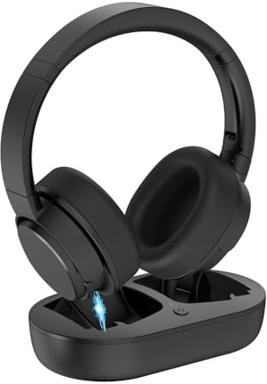 Kabellose TV Kopfhörer, TV Kopfhörer Kabellos für Senioren mit Transmitter Ladestation, Bluetooth Kopfhörer Kompatibel mit Allen Fernsehern, Keine Audioverzögerung, Plug and Play, Geschenk für ältere