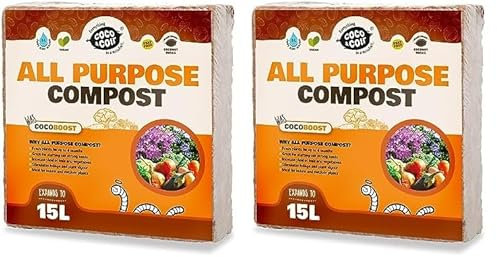 Coco & Coir Peat-free Compost. Potting Compost with 6 months Nutrition. Coir Soil for Plants Indoors/Outdoor- Coco Boost (15L / 1KG) (Pack of 2)