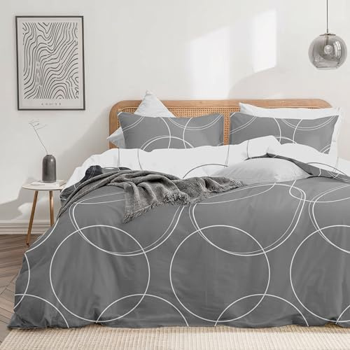 Dreamzie Funda Nordica Cama 150 Estampado Círculos con 2 Funda Almohada 65x65 cm - Funda nordica 200x200 de 100% Microfibra - Certificada Oeko Tex