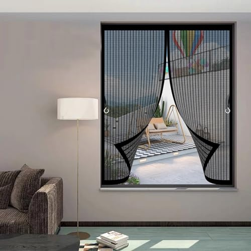 Fliegengitter Magnet Tür 53x140cm(W x H) Insektenschutz, Ohne Bohren, Stärkere Magneten, Automatisches Schließen, Fliegengitter Fenster für Schlafzimmertür, Fenstertür, Schwarz