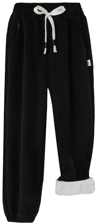 Happy Cherry – vinter varma fleecebyxor baby pojkar flickor långa joggingbyxor tjocka varma joggingbyxor sportbyxor fritidsbyxor barn för skolsport utomhus – 80–158, svart, 152-158