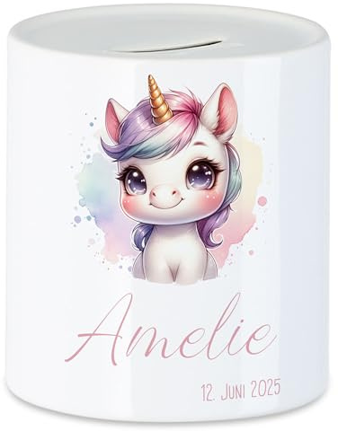 Spardose Kinder mit Namen Personalisiert, Tiermotiv Waschbär Geschenk für Junge & Mädchen Geburtstag, Weihnachten, Geburt und Taufe - Sparschwein Geldgeschenk und Wunscherfüller