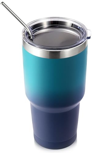 Volhoply 900 ml 30 oz isolerad dryckbehållare med lock och sugrör, dubbelväggig 304 rostfritt stål kaffekopp, resemugg återanvändbar termisk kopp för kalla och varma drycker (Dark Night, 1-pack)