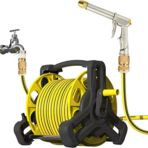 Carrello avvolgitubo, avvolgitubo da giardino per autolavaggio ad alta pressione, carrello per irrigazione da giardino, carrello porta tubi in PP, installazione (colore: giallo, dimensioni: carrello