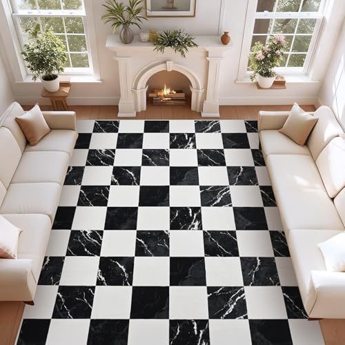 Alishomtll Wohnzimmer Kurzflor Teppich, Anti-Rutsch Weich Waschbar Küchenteppich, Moderner Geometrische Muster Teppich Läufer für Schlafzimmer Kinderzimmer Küche Eingang Schwarz 200x280 cm