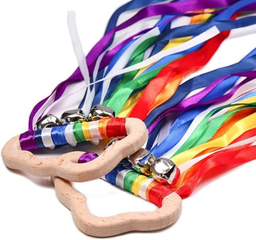 2 Pcs Baby Sensory Ribbon Rattle Toys, Rainbow Ribbons Rattle Toy for Babies,Colourful Ribbon Ring Play Toys for Babies, Infants, Newborns, Toddlers, Boy, Girl