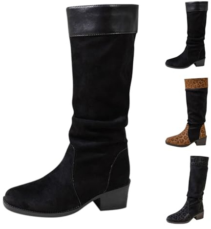 Generisch Bottes d'hiver pour femme - Bottes mollets larges pour femme - Avec talons épais - Talon bloc - Antidérapantes - Bottes d'hiver - Bottes larges - Tige extensible, Noir , 41 EU