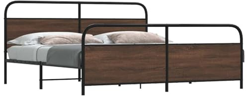 Holamys Metallbett Braun Eichen-Optik 200x200 cm, Robustes Bettgestell aus Stahl, Modernes Doppelbett mit Lattenrost, Stabiles Bettrahmen für Schlafzimmer, Hohe Belastbarkeit, Langlebig