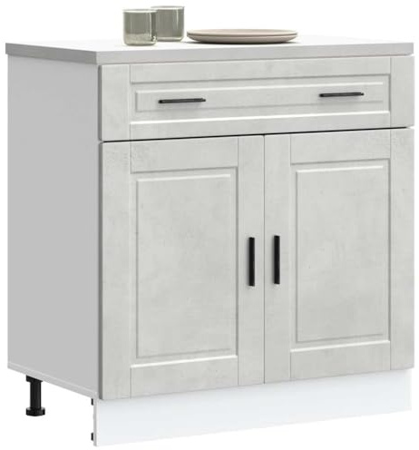Mokuyary Köksunderskåp Porto betonggrå träbaserade köksskåp, pentry 80 x 46 x 81,5 cm modell 1 x underskåp (2 dörrar, 2 lådor)